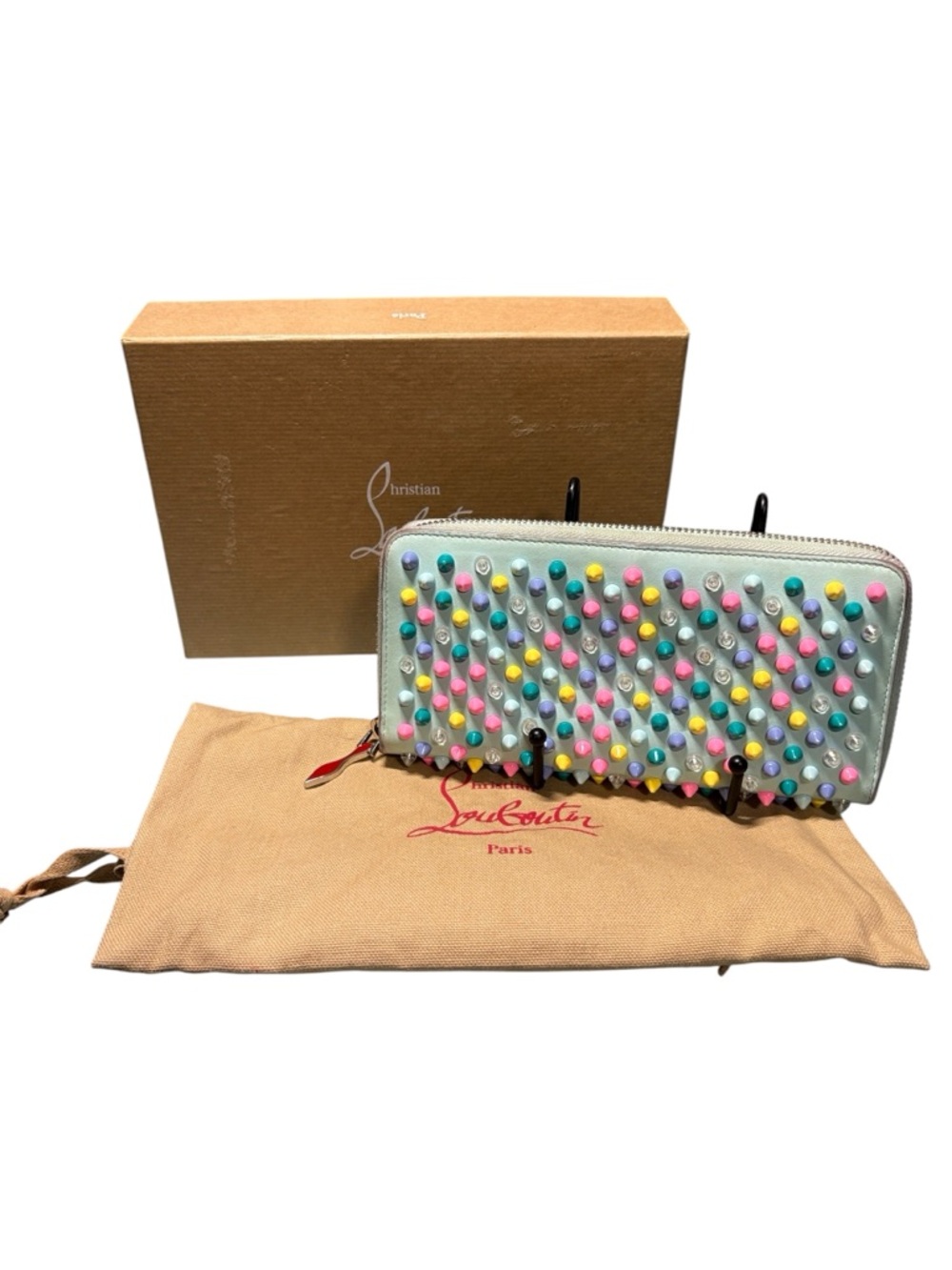 Christian Louboutin Panettone Spiked Wallet Pastel Multi Macaron Mint Box